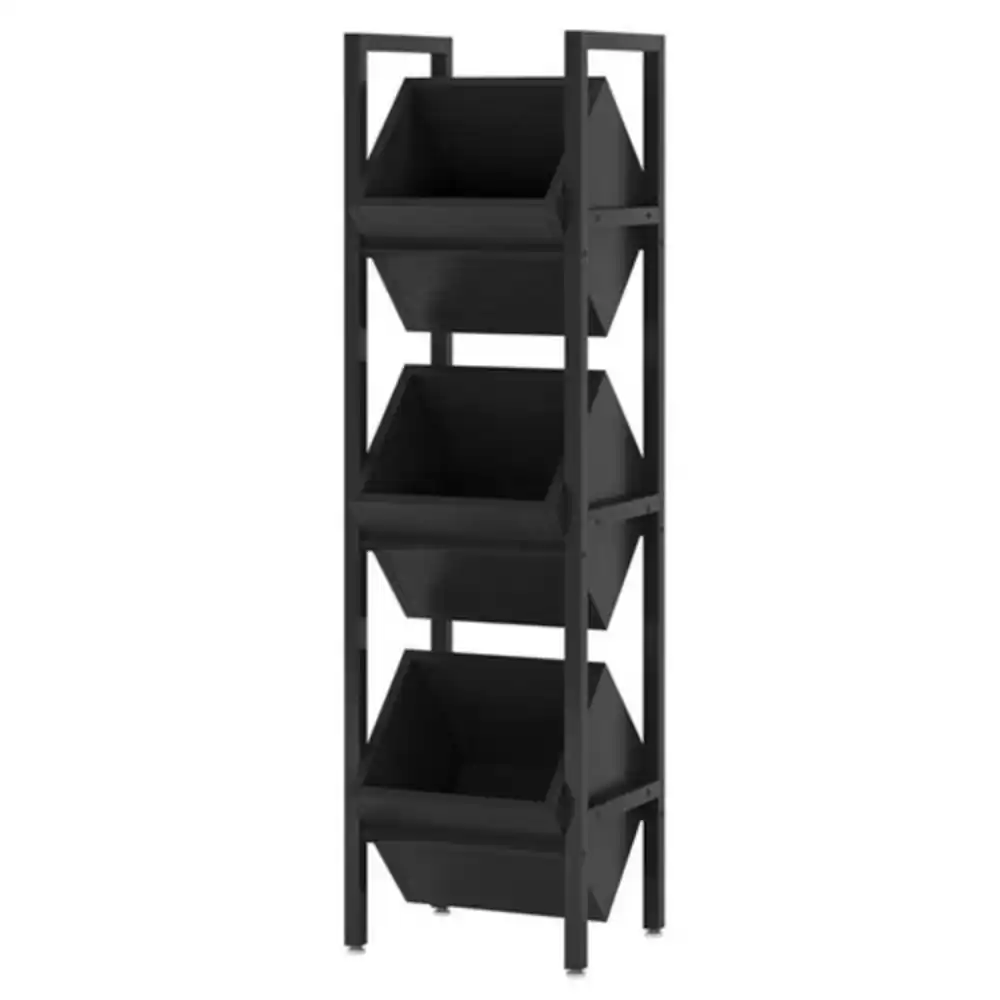 Hivvago - Industrial Farmhouse 3 Bin 36 Bottle Wine Rack Storage Display Shelf - Black