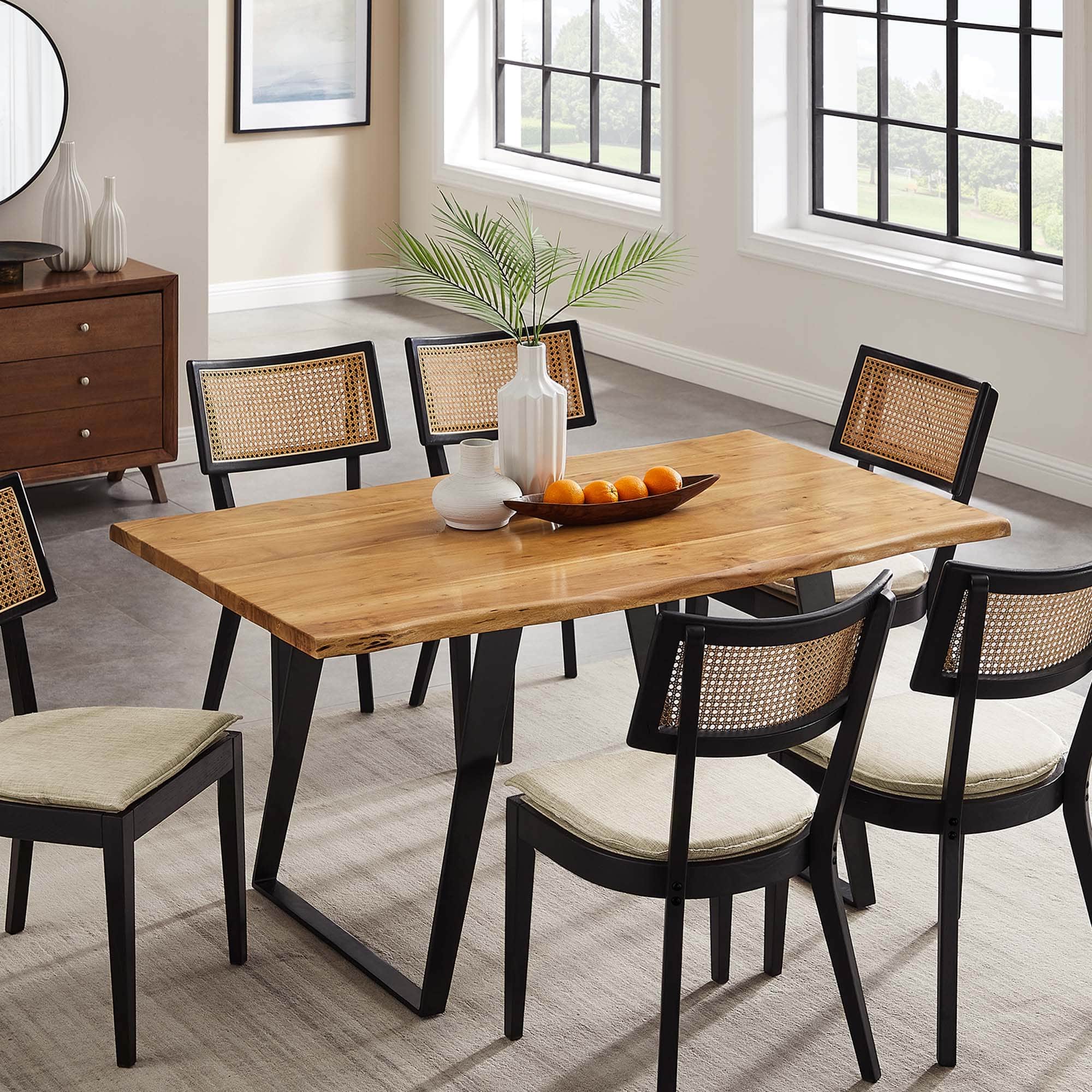 Viggo 60" Live Edge Acacia Wood Acacia Wood Dining Table by Modway - Black Natural