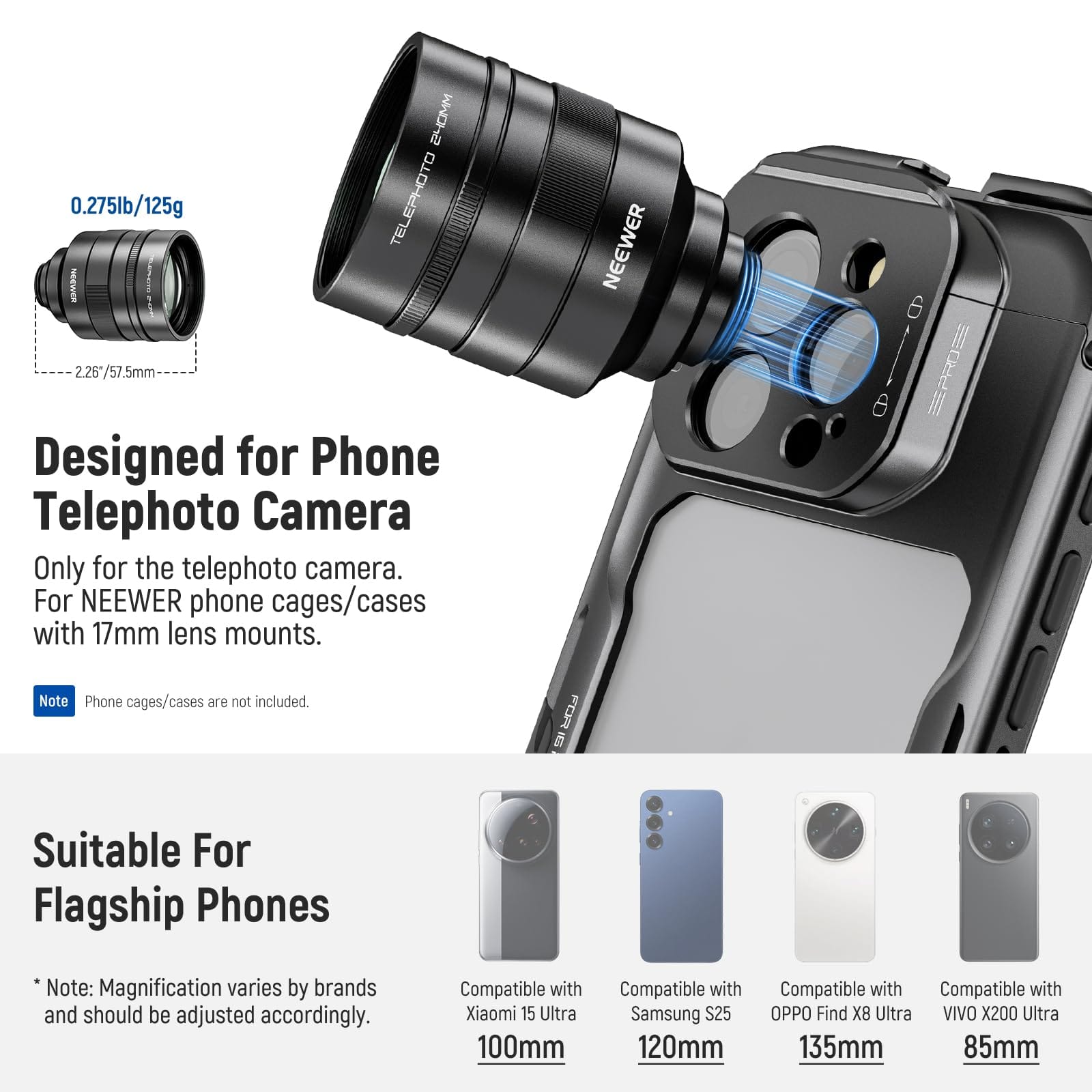 Neewer 2X Telephoto Converter Lens for Phone, 240mm Equivalent
