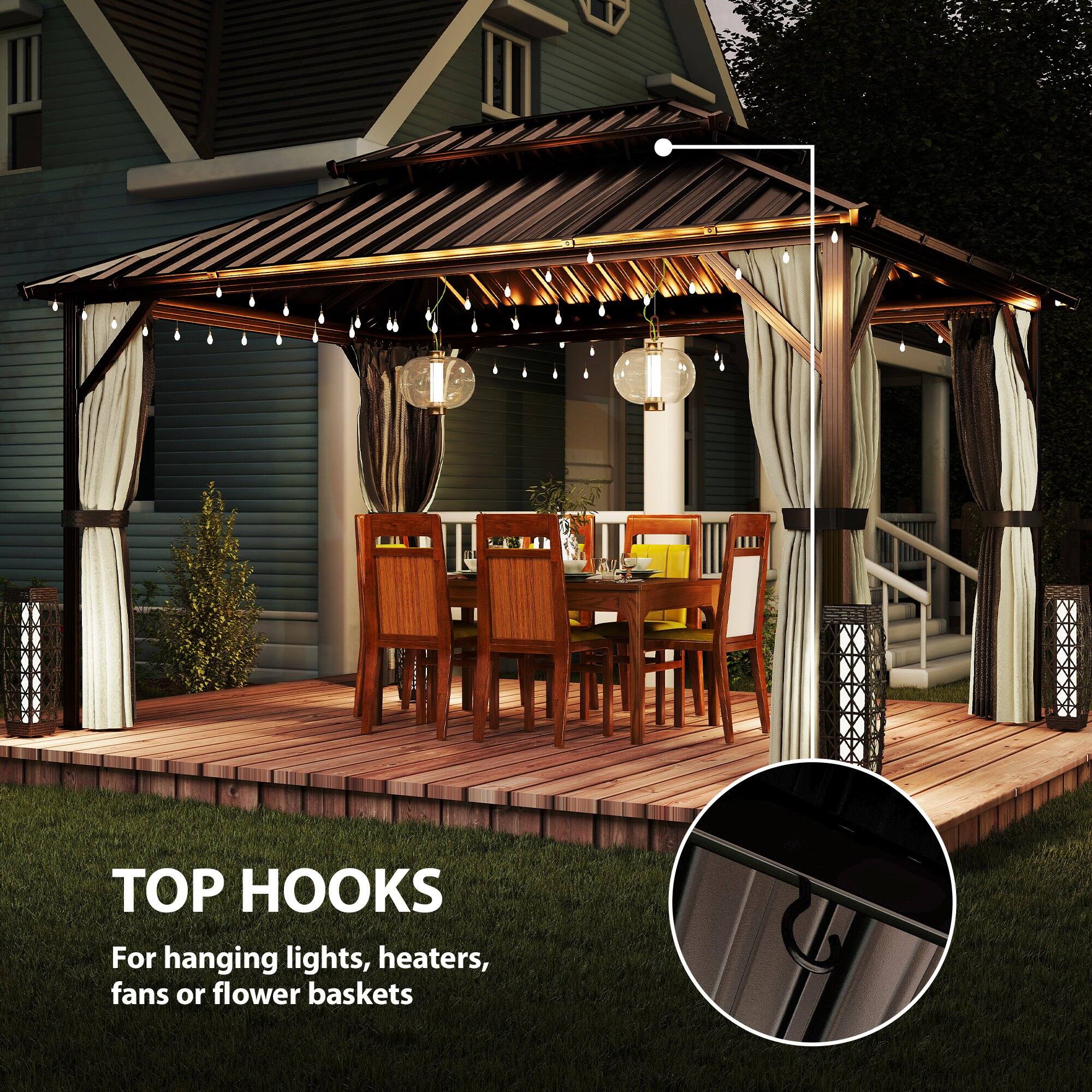 TOP HOOKS  
For hanging lights, heaters, fans or flower baskets