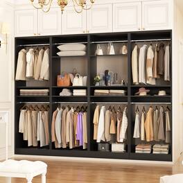 Aheaplus - 100 Inch Large Closet System Set of 4, Freestanding Wardrobe System with 8 Hanging Rods and Shelves, Easy Assembly - Black