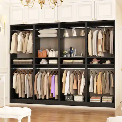 Front. Aheaplus - 100 Inch Large Closet System Set of 4, Freestanding Wardrobe System with 8 Hanging Rods and Shelves, Easy Assembly - Black.