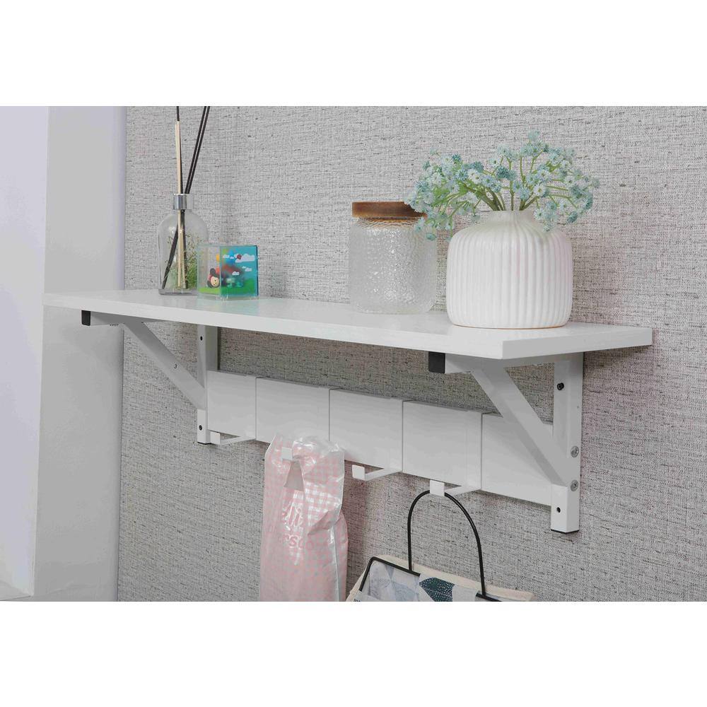 Alt View 4. JJS - Floating Shelf Coat Rack - White.