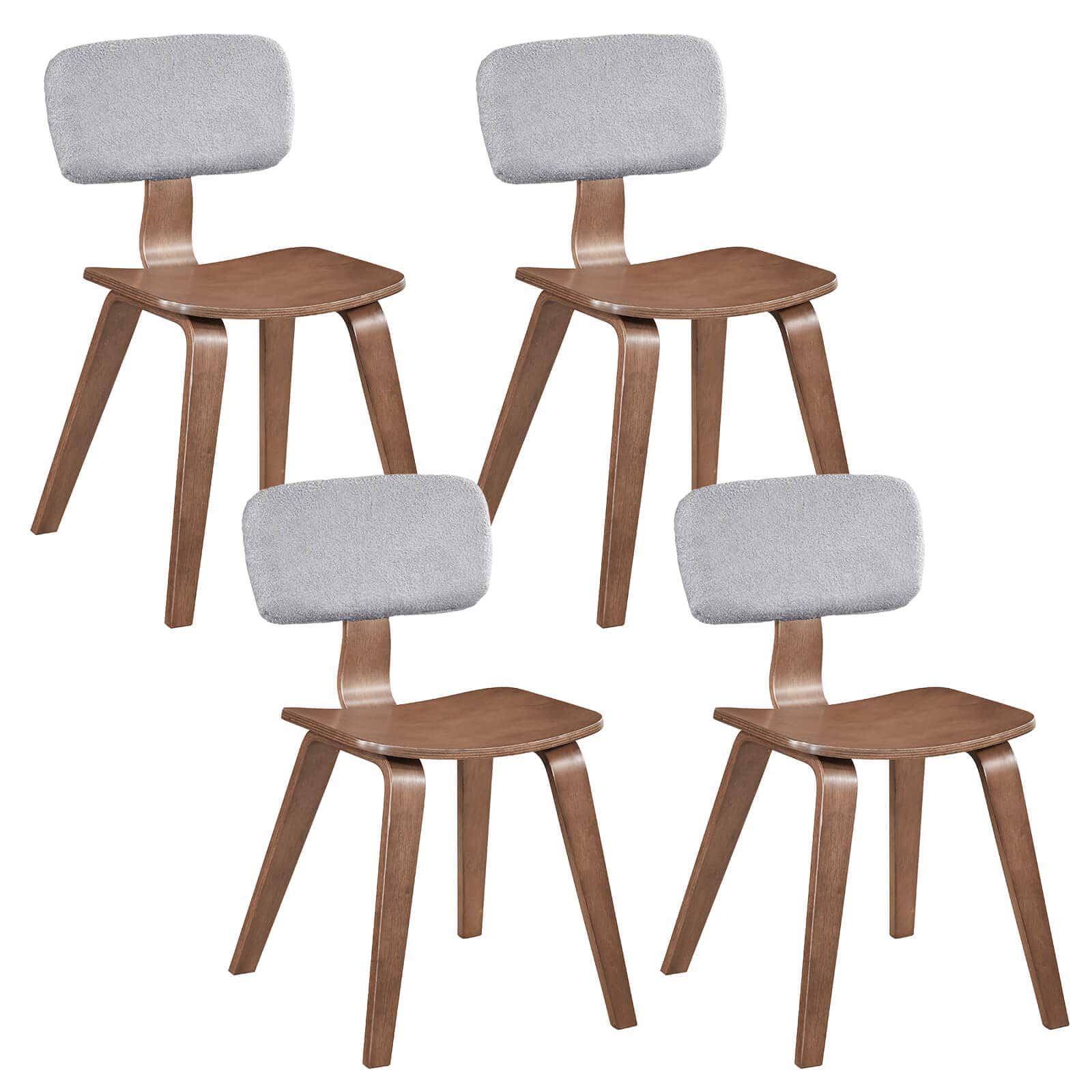 Costway - Dining Chairs Set of 4 with Teddy Velvet Padded Backrest Ergonomic Seat for Kitchen - Gray & Walnut