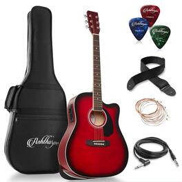 Ashthorpe - Full-Size Dreadnought Cutaway Acoustic-Electric Guitar Bundle - Red