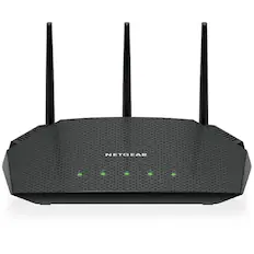 Front. NETGEAR - RAX36-100PAR AX3000 Nighthawk 4-Stream AX4 Up to 3 Gbps Wireless Speed WiFi 6 Router - Refurbished Excellent - Black.