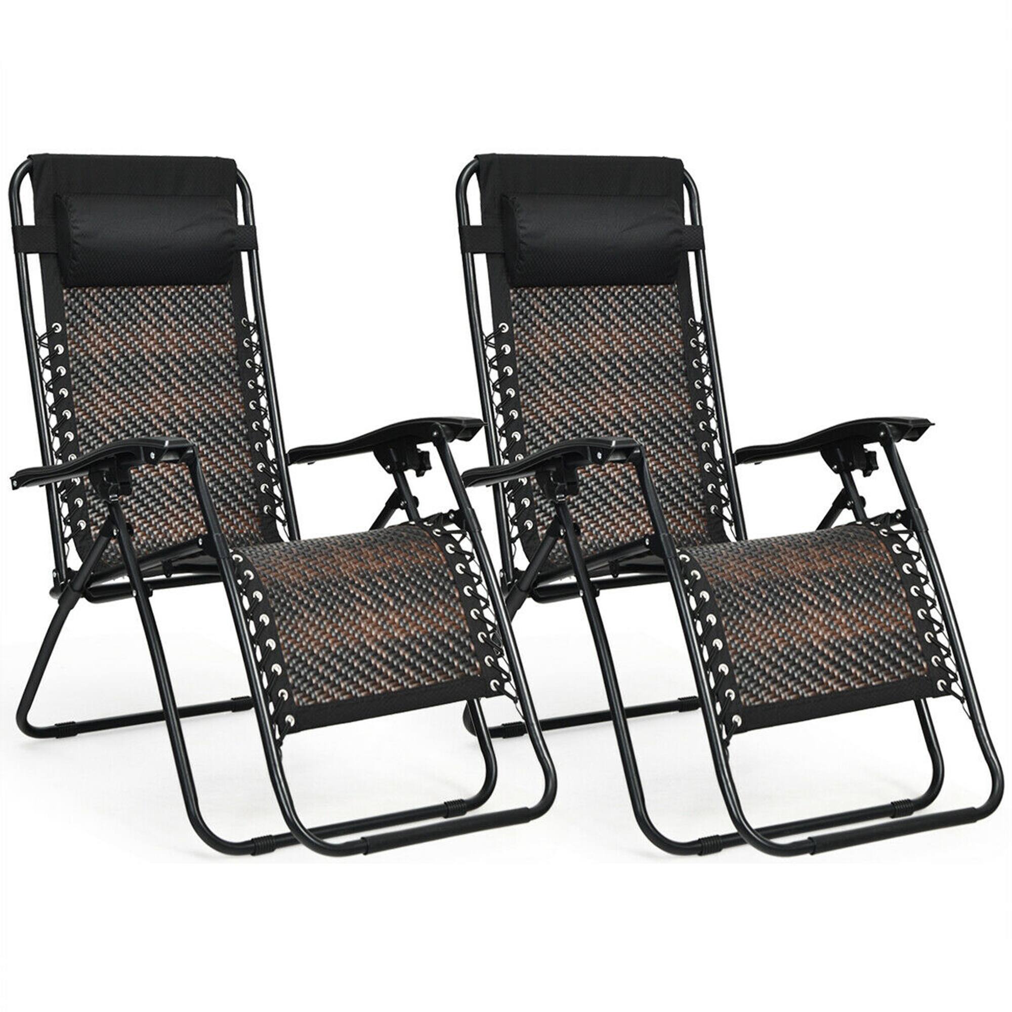 Alt View 3. Gymax - Gymax Folding Set of 2 Rattan Patio Zero Gravity Lounge Chair Recliner w/ Headrest - Brown.