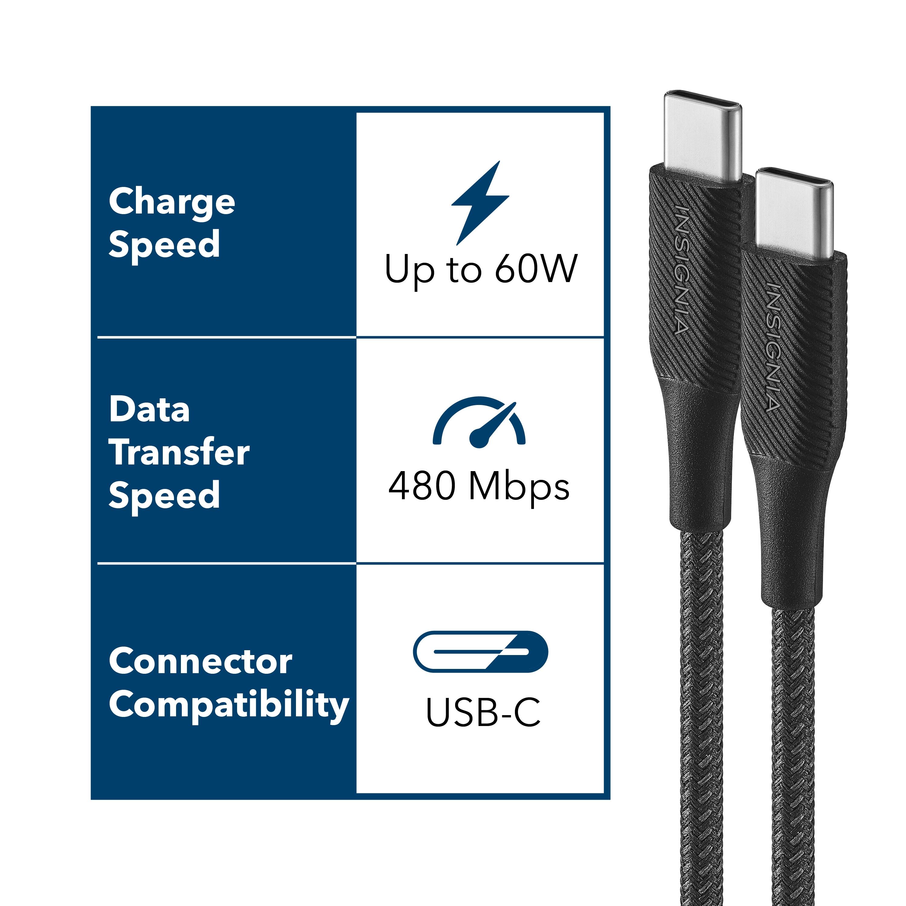 The image features a pair of black cords with a USB-C connector, which is compatible with USB-C devices. The cords are designed for fast data transfer and charging, with a maximum charge speed of up to 60W and a maximum data transfer speed of 480 Mbps. The cords are suitable for use with a variety of USB-C devices, making them a versatile and convenient option for users.