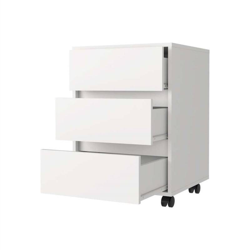 Angle. HTUTWOO - Three Drawers Filing Cabinet - Roller Blade Glide Mobile Pedestal, Rolling File Cabinet with Wheels, Under Desk Storage - White.