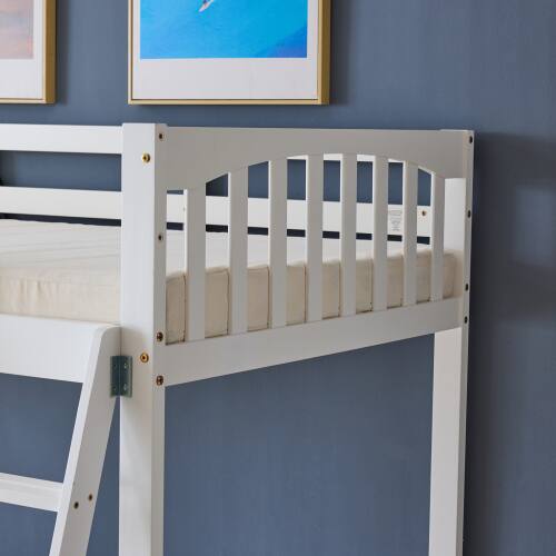 Alt View 4. Winado - Twin Size Wood Loft Bed Frame Solid Safety Guardrail with RGB LED 2 Charging Station for Adults Kids Teens Junior - White.