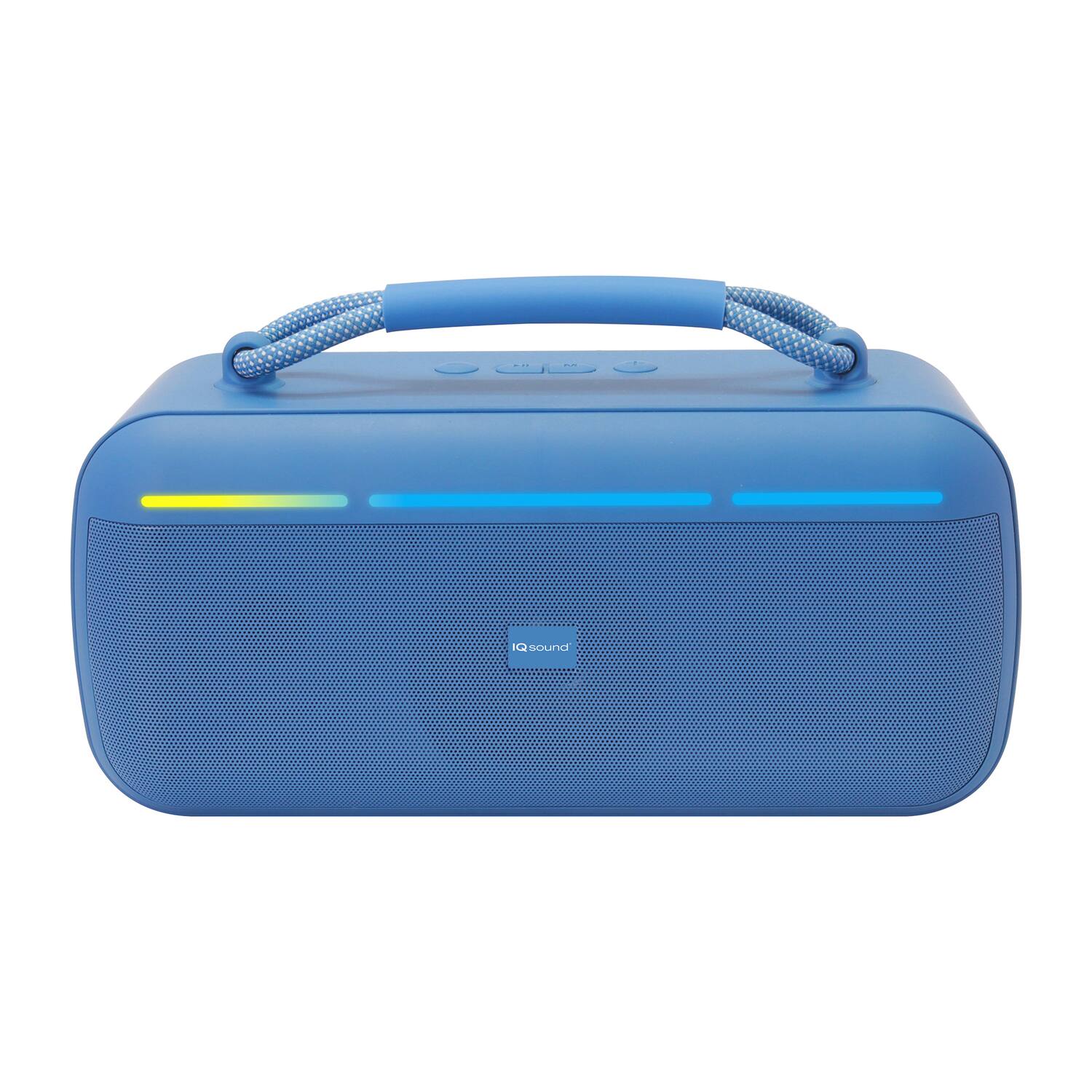 Alt View 2. iQ Sound - 15W Halo Glow Portable Bluetooth Speaker, Rechargeable, TWS, Lights, USB/microSD, FM, 20 Hr Play Time - Blue.