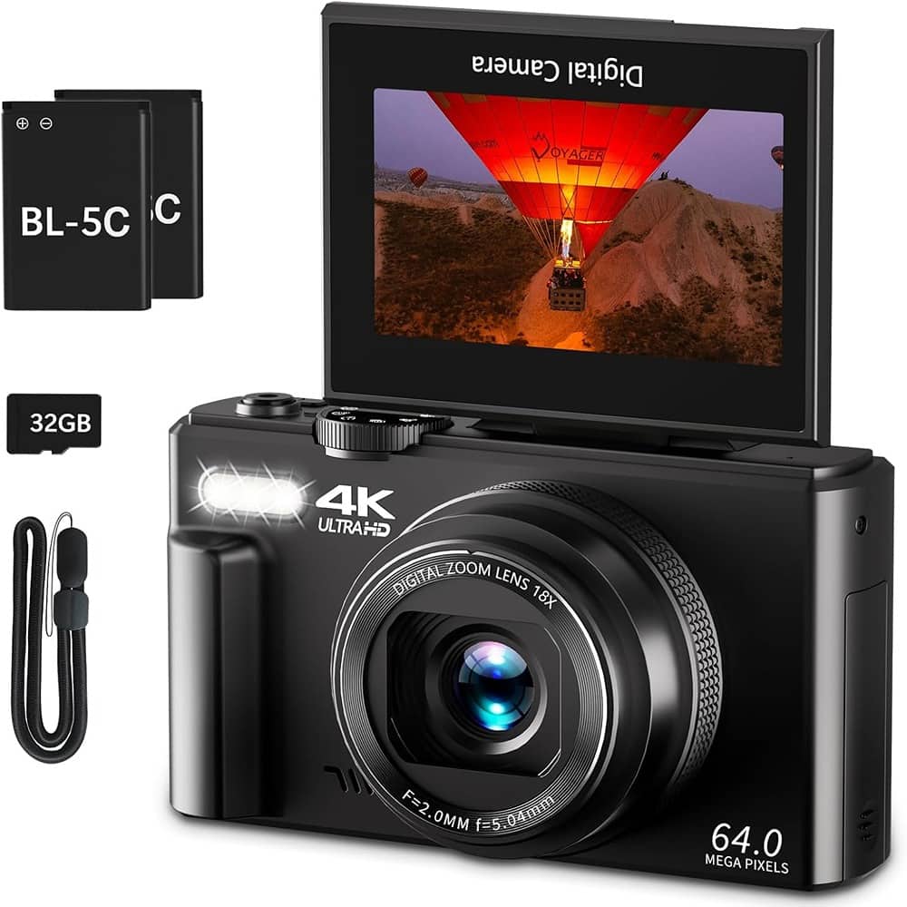 ACJPR 4K Digital Camera, 64MP, 18X Zoom, 180° Flip Screen, for