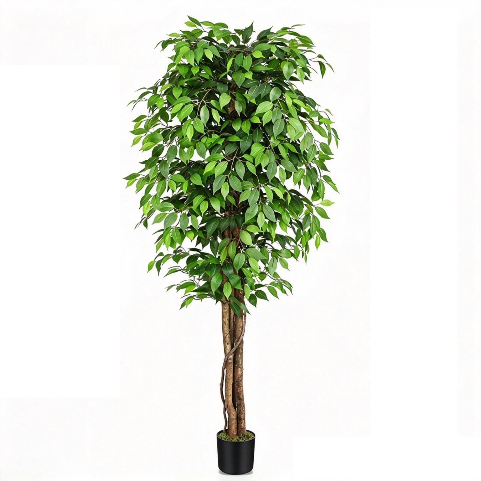 Angle. Oumilen - 7ft Artificial Ficus Tree – Fake Ficus Plant with Realistic Leaves, Detachable Design for Indoor Home Decor - Green.