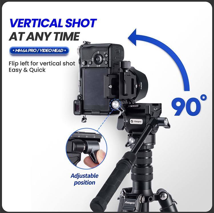 VERTICAL SHOT AT ANY TIME  
MH-6A PRO / VIDEO HEAD  
Flip left for vertical shot  
Easy & Quick  
90°  
Adjustable position
