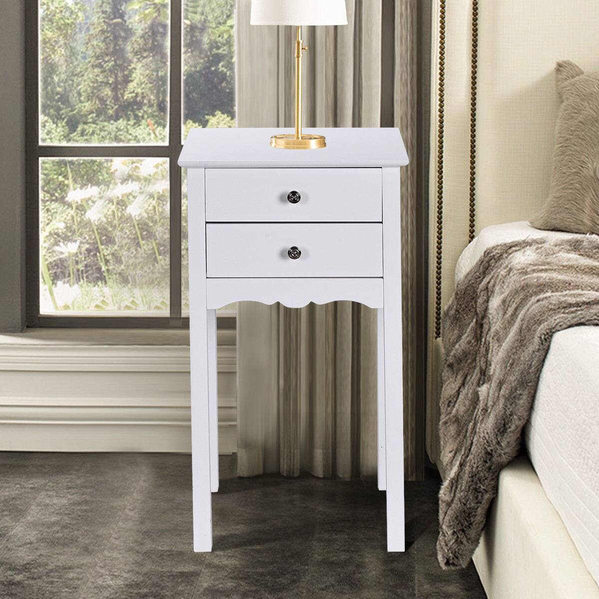 Alt View 4. Gymax - Gymax Side Table End Accent Table Night Stand W/ 2 Drawers Furniture White - White.