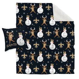 Pegasus - New Orleans Saints Holiday Reindeer Blanket and Pillow Combo Set - Multicolor