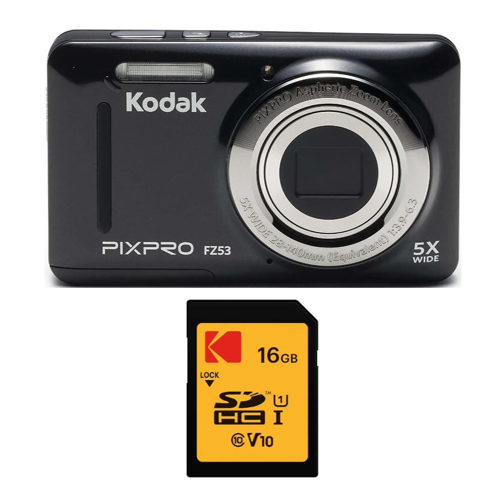 Kodak - PIXPRO Friendly Zoom FZ53 Digital Camera and 16GB SD Card Bundle - Black