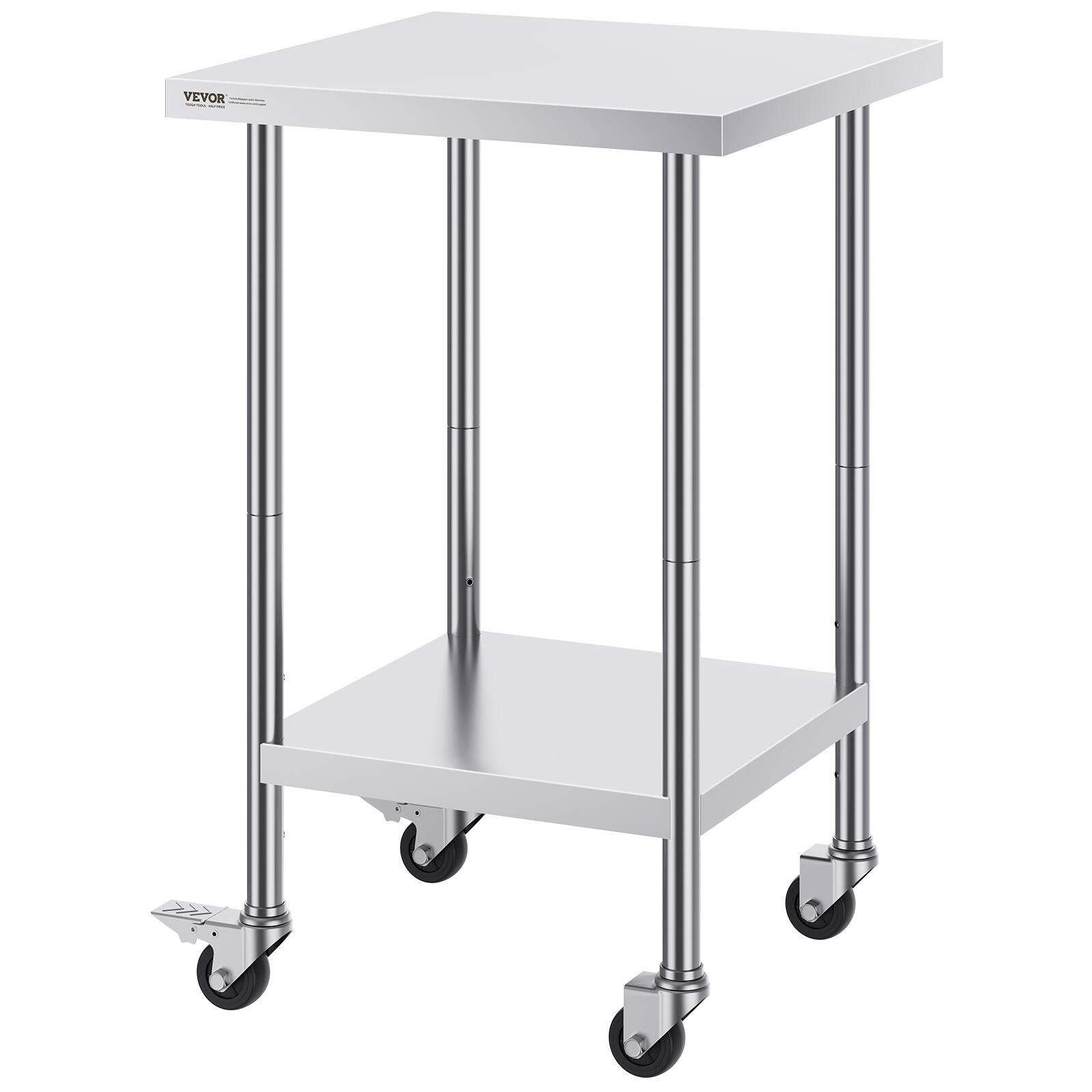 Alt View 5. VEVOR - Stainless Steel Work Table 24 x 24 x 38 Inch, 700 LBS Load Capacity with 4 Wheels, 3 Adjustable Height Levels - Sliver.