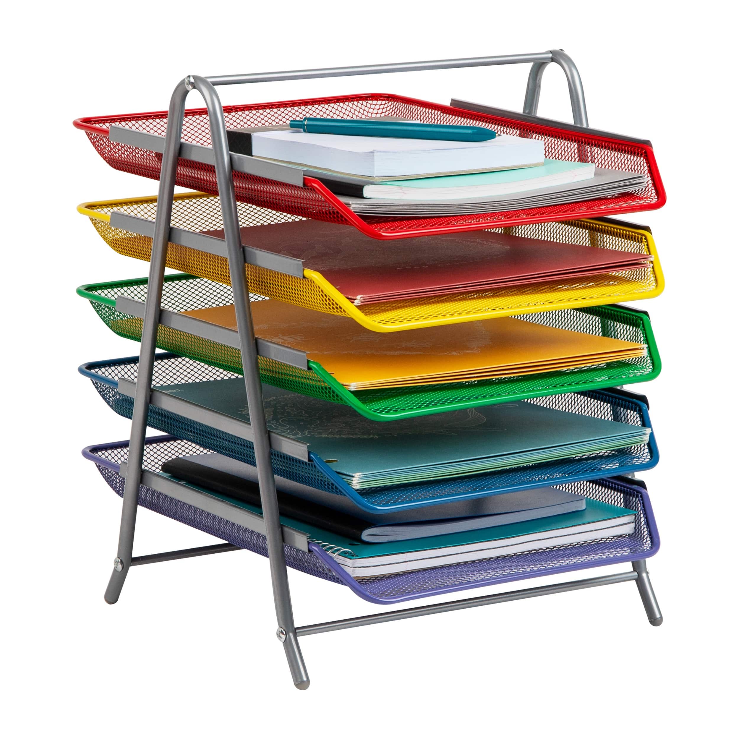 Mind Reader - 5-Tier Paper Tray Organizer with Multicolor Trays, Classroom File Organizer for Teachers, Assorted Colors - Multi
