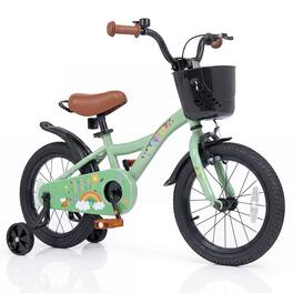 Costway - 16 Inches Girls Bike with Removable Training Wheels, Front Basket for 3-8 Years Old - Green