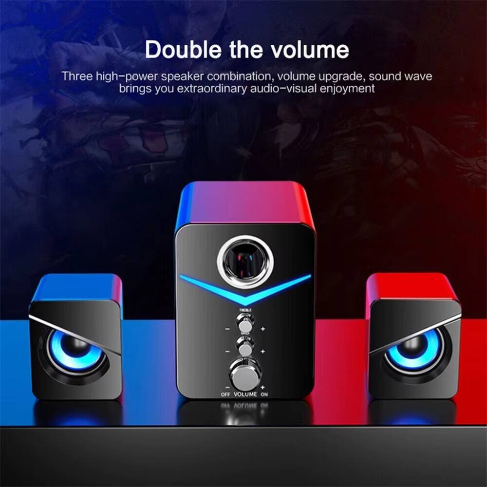 Double the volume  
Three high-power speaker combination, volume upgrade, sound wave brings you extraordinary audio-visual enjoyment  

TREBLE  
OFF VOLUME ON