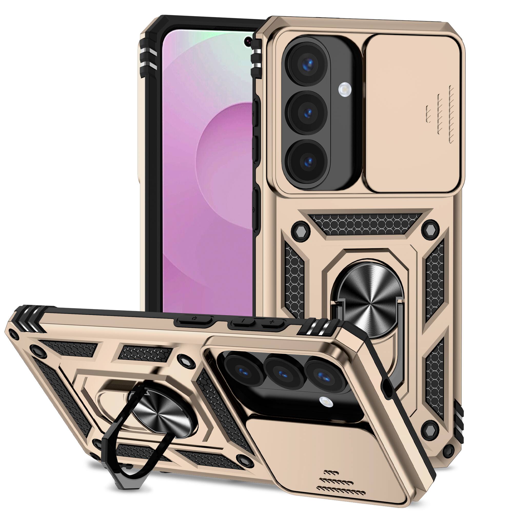 Alt View 1. Dteck - Dteck Rotatable Ring Kickstand Case for Samsung Galaxy S26 Plus, Heavy-Duty Rugged Slide Camera Back Cover - Gold.