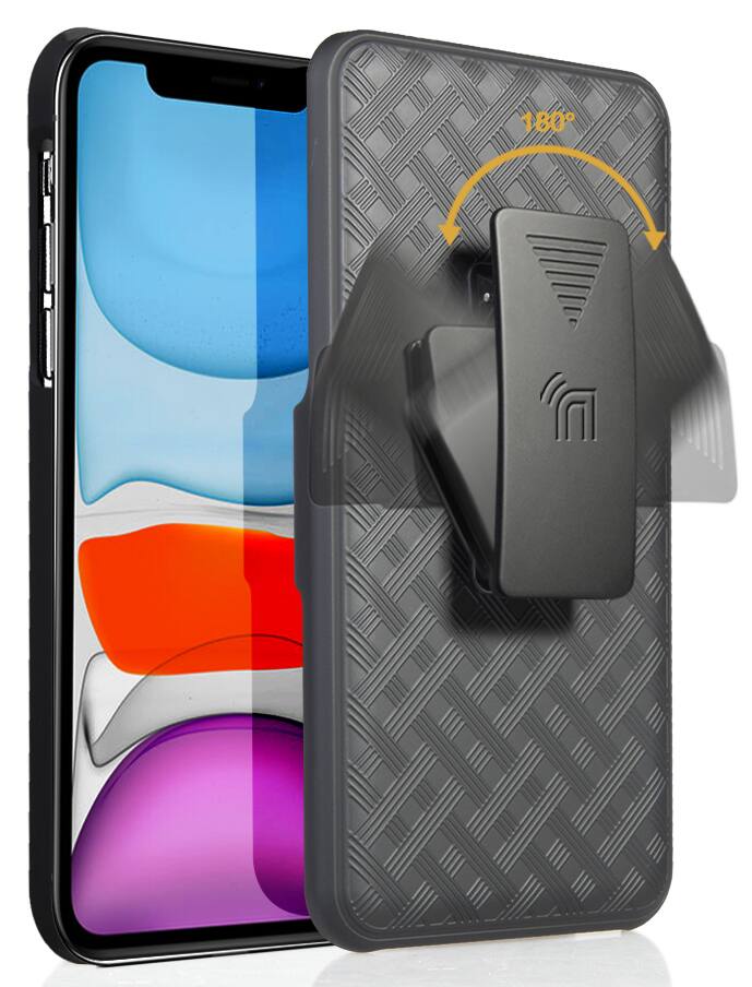 Alt View 3. Nakedcellphone - Case with Stand and Belt Clip Holster for iPhone 11 - Black.