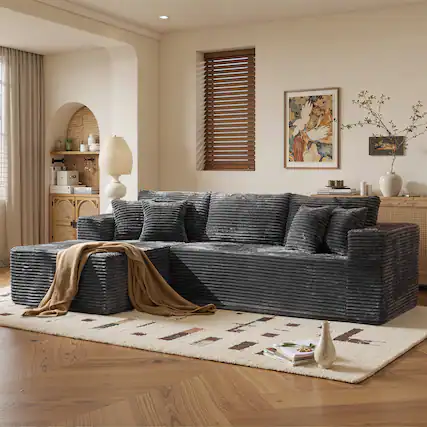 Front. Ovios - 108" Plush Modular Sectional Sofa, L Shaped Couch with Chaise Lounge - Grey(Left Facing).