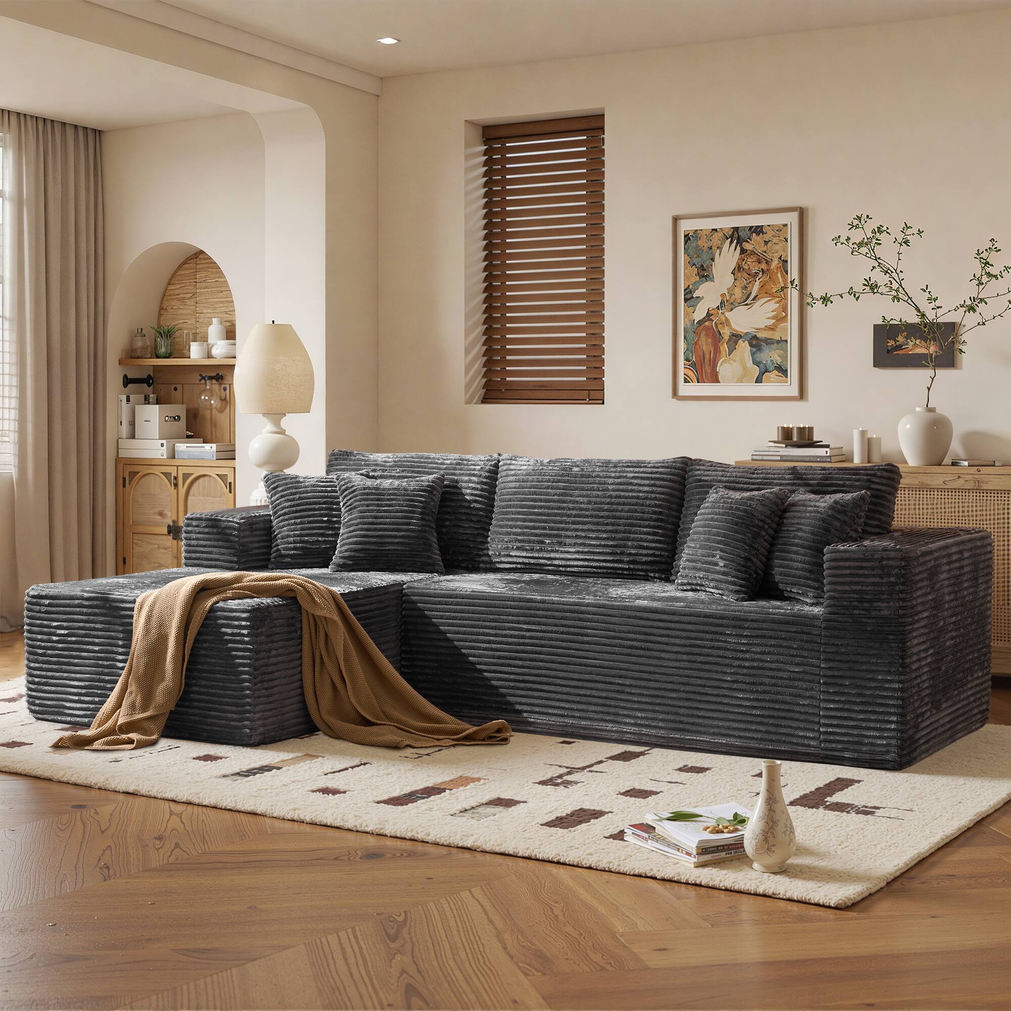 Ovios - 108" Plush Modular Sectional Sofa, L Shaped Couch with Chaise Lounge - Grey(Left Facing)