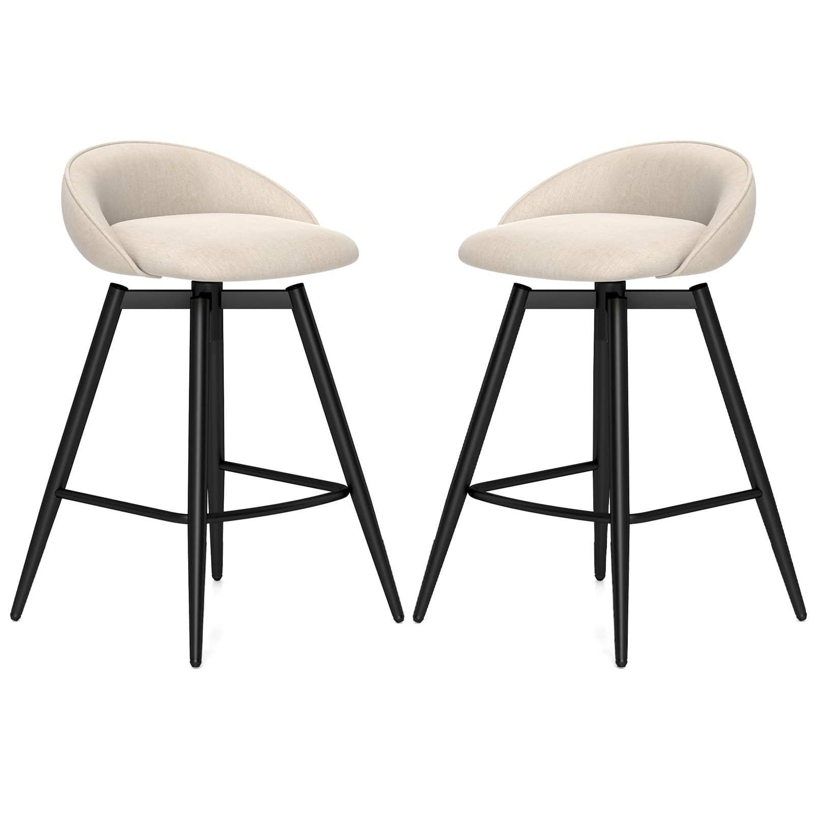 Gymax - 25'' Upholstered Bar Stools Set of 2 w/ Footrest Backrest & Metal Frame Beige - Beige, Black