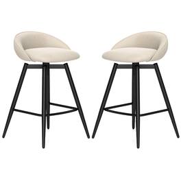 Gymax - 25'' Upholstered Bar Stools Set of 2 w/ Footrest Backrest & Metal Frame Beige - Beige, Black