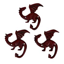 Things2Die4 - Set of 3 Dragon Wall Hooks Rust Cast Iron Gothic 5.25 in Decorative - Red