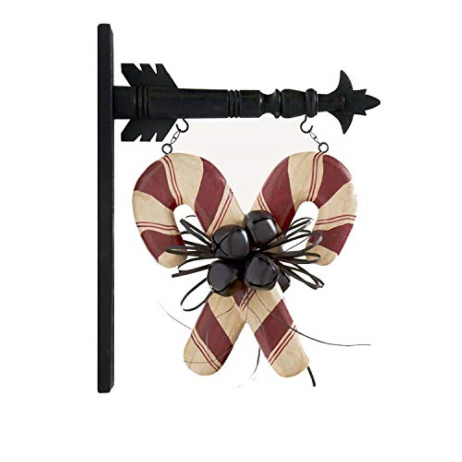 Angle. K&K Interiors - K&K Interiors Double Candy Canes with Bells Arrow Replacement, 2 x 11 x 11, Red/White - Multicolor.