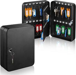 AdirOffice - Key Cabinet, Steel 48-Key Secure Wall-Mounted Key Cabinet with Key Lock - Black