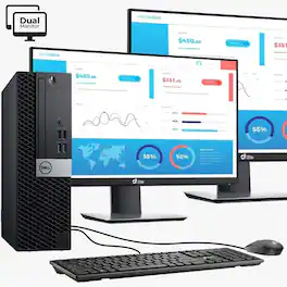 Dell - Refurbished Excellent - OptiPlex SFF Desktop PC | Intel i5-6th 3.2GHz | 16GB RAM | 256GB SSD | New Dual 24" LED | KB & Mouse | WiFi | Win11 - Black