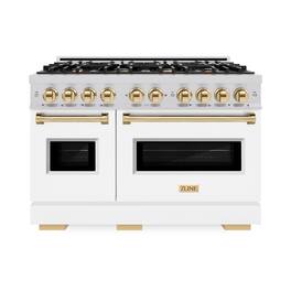 ZLINE - Autograph 48" Classic Gas Range with 8 Burners and Gold Accents (CGRZ-WM-48-G) - Satin Steel/Black