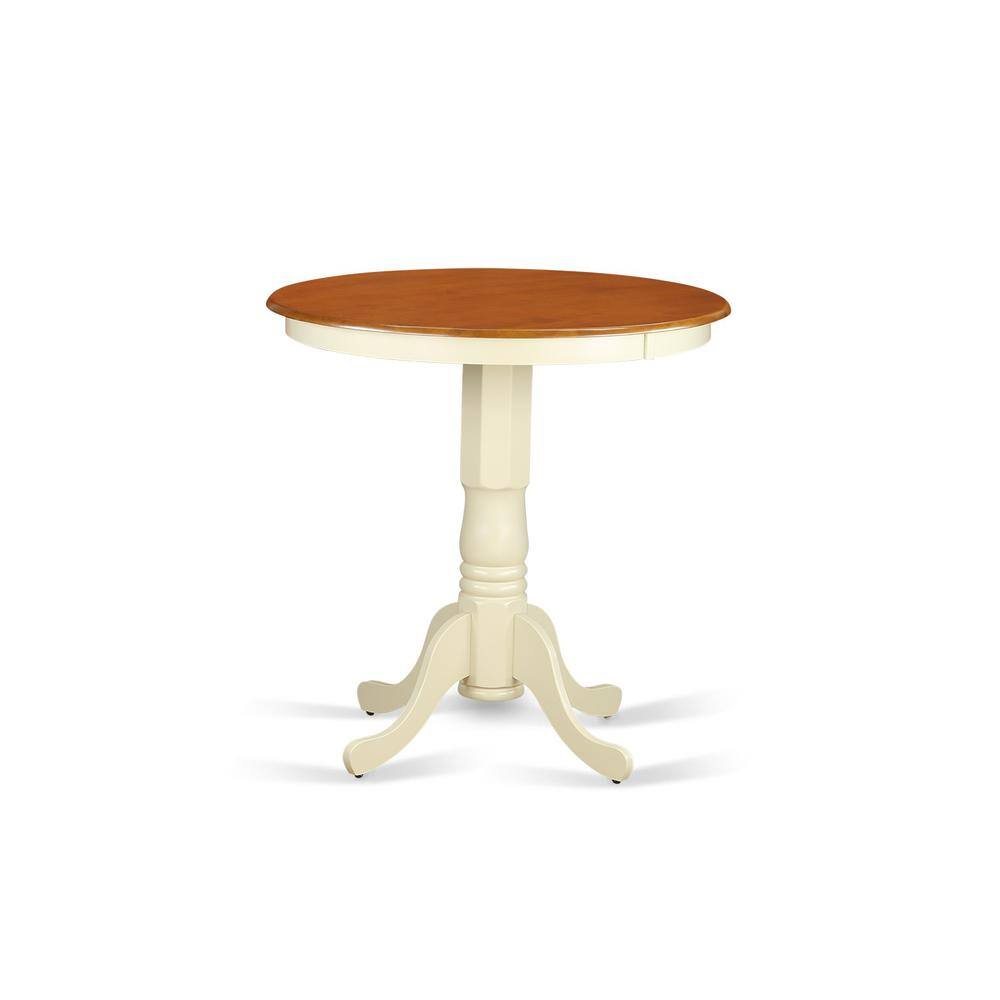 Left. East West Furniture - 5 Pc counter height Dining set-pub Table and 4 Kitchen bar stool - Buttermilk & Cherry.