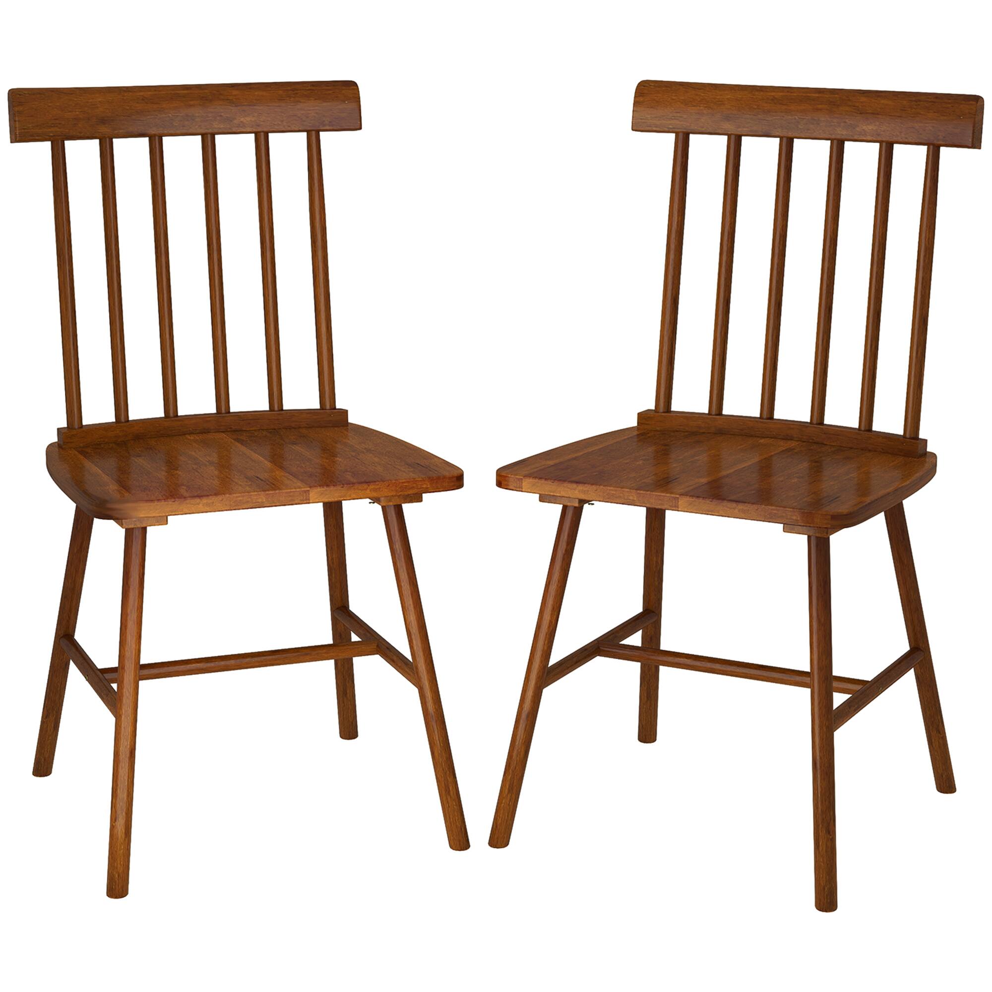 Homcom - Windsor Dining Chairs Set of 2, Farmhouse Wooden Kitchen Chairs with Spindle Backrest for Dining Room, Living Room - Light Brown