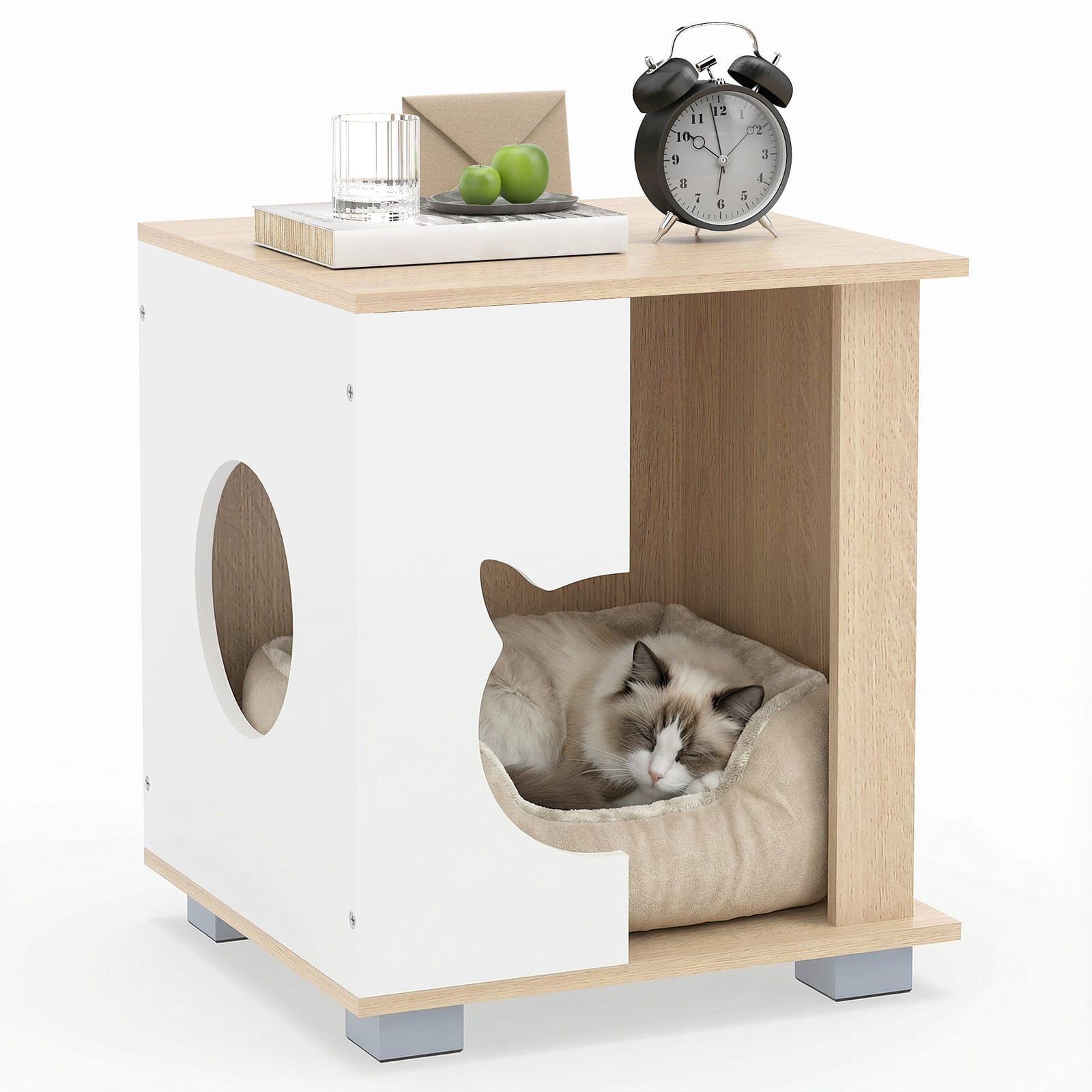 Gymax - Cat Bed Side Table w/Head-shaped Entry & Metal Legs Modern End Table Nightstand - Yellow