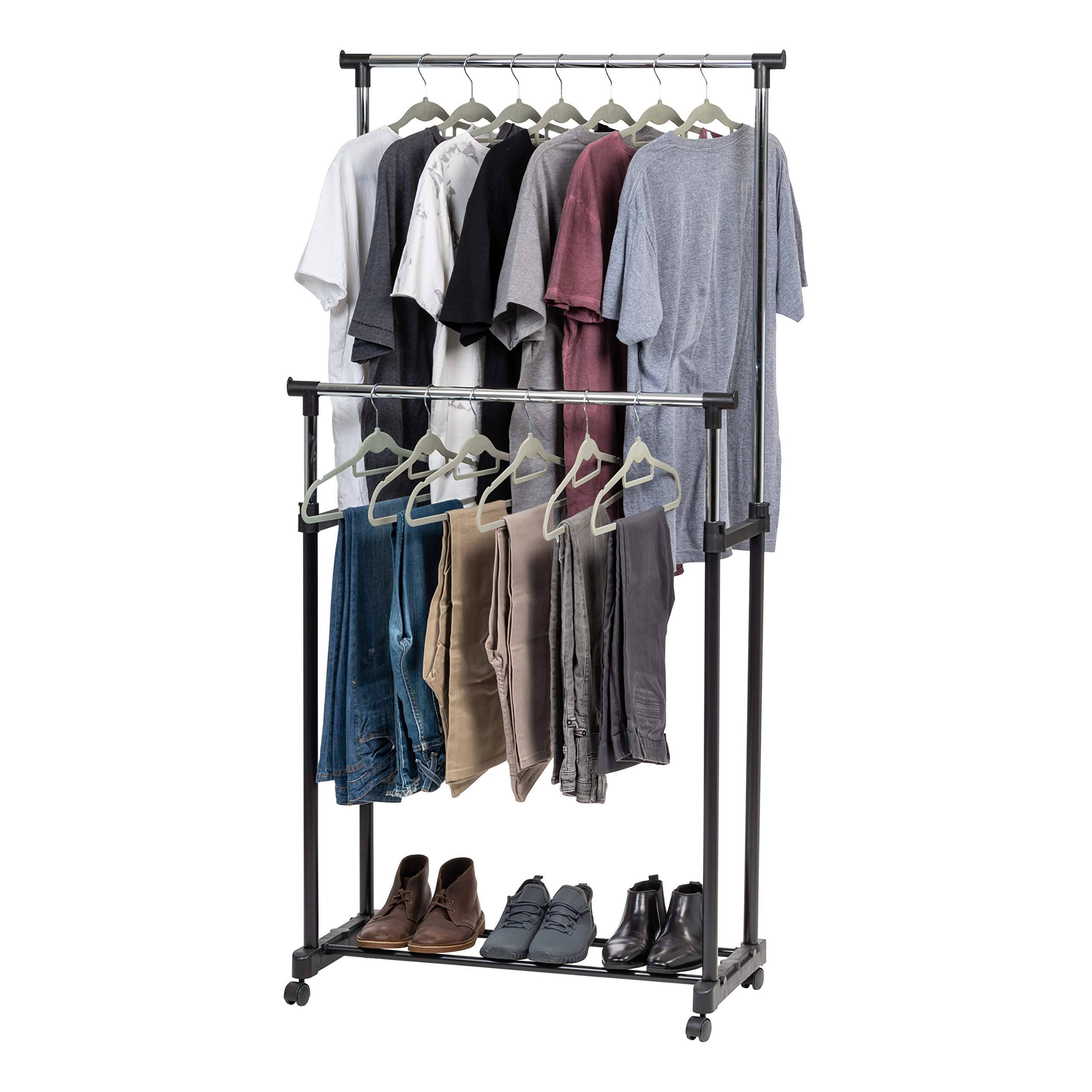 ThinkLink Electronic - Portable Double-rod Height Adjustable Clothes Rack With Extendable Bar And Lockable Wheels Rolling Garment - Double Fixed-Width Rods