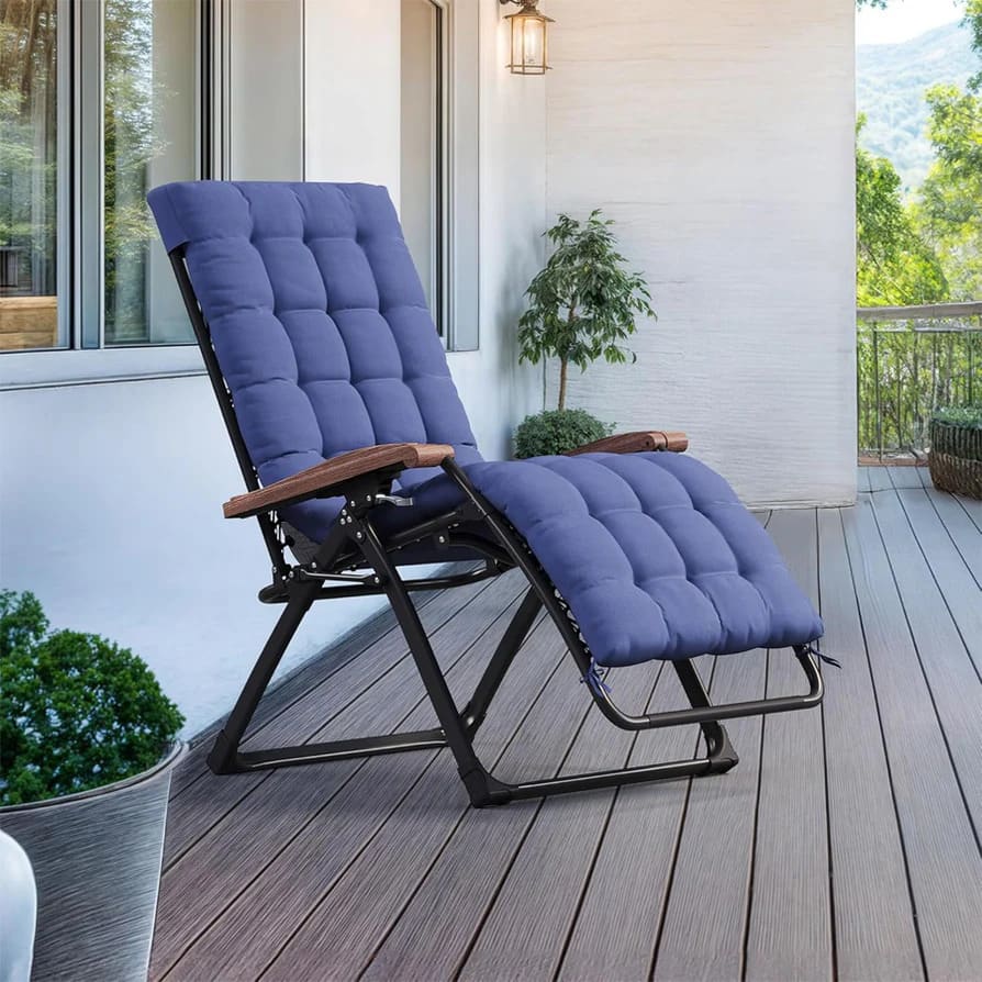 Front. PURPLE LEAF - Widened Patio Reclining Chair Zero Gravity Chaise Lounge Folding Chair with Removable Cushion Adjustable Headrest - Navy Blue.