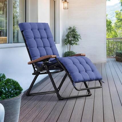 Front. PURPLE LEAF - Widened Patio Reclining Chair Zero Gravity Chaise Lounge Folding Chair with Removable Cushion Adjustable Headrest - Navy Blue.