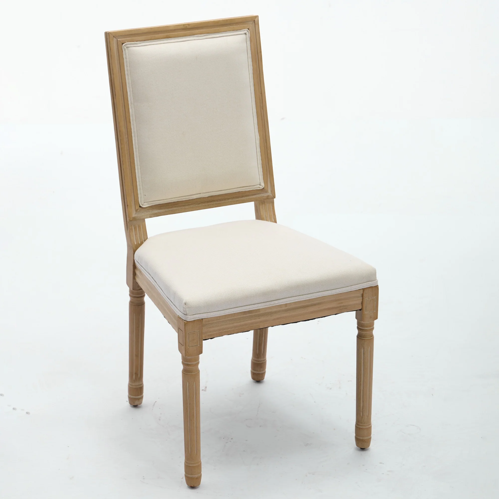 Back. GOODSILO - Elegant French Style Dining Chairs Set of 2 with Square Backrest and Carved Wood Frame for Home and Restaurant - Beige.
