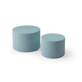 TinyHomie - Mdf Nesting Table Set 2 Pcs Handcraft Round For Living Room Leisure Area - Blue