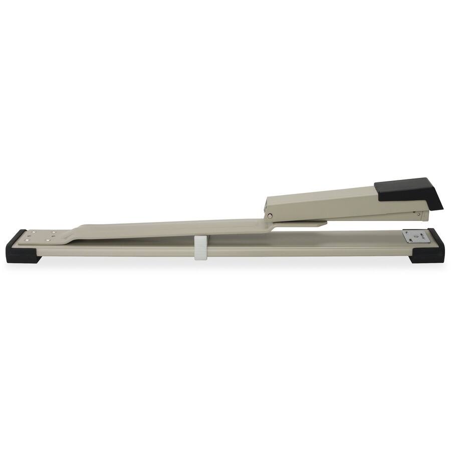 Left. Business Source - Business Source Long Reach Stapler - Holds Upto 210 Staple - Full Strip - 12" Throat Depth - Putty Gray Black.