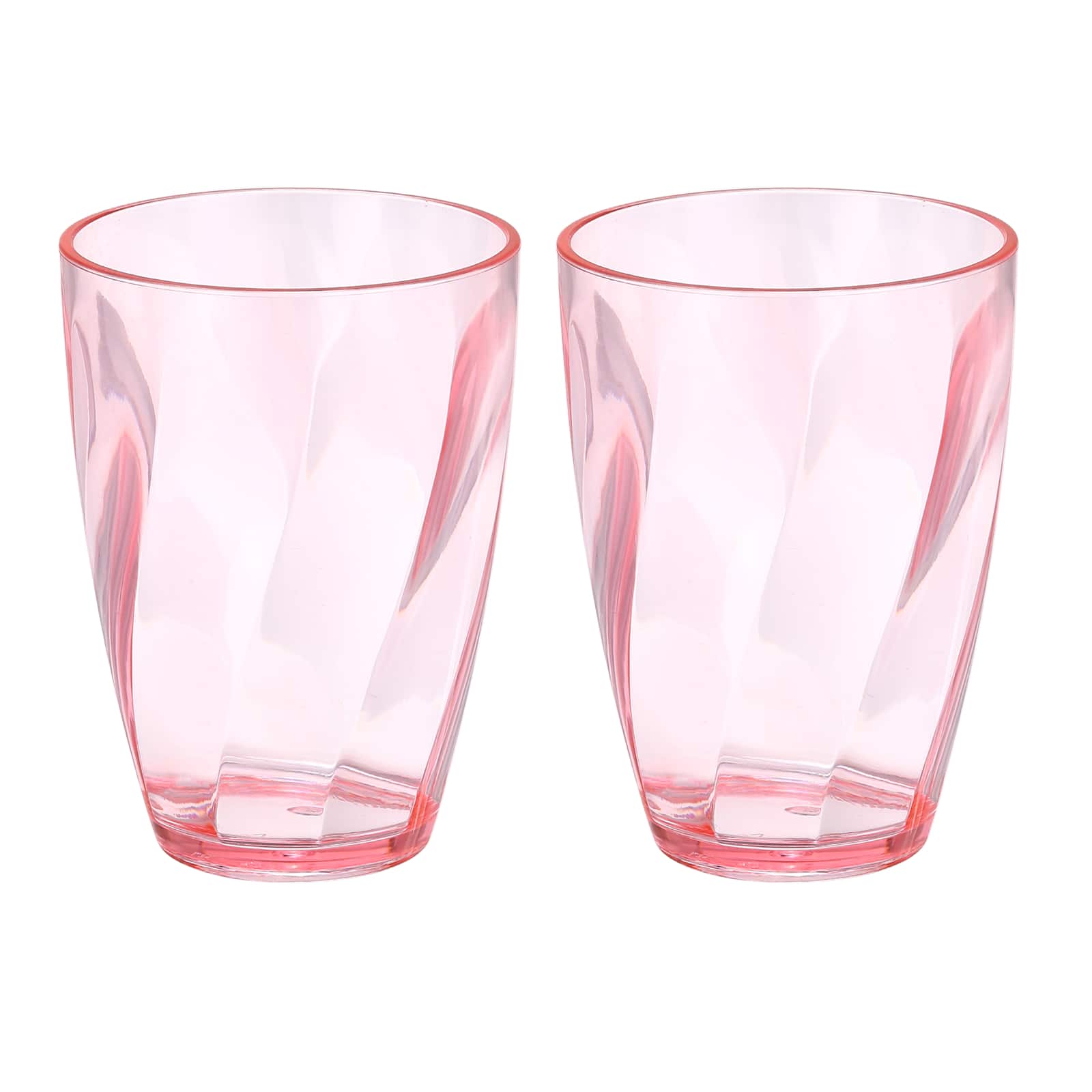 Unique Bargains - 2pcs Clear Plastic Reusable Drinking Glasses, 13oz Diagonal Texture Unbreakable Stackable for Beer Juice - Pink