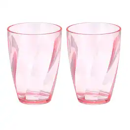 Unique Bargains - 2pcs Clear Plastic Reusable Drinking Glasses, 13oz Diagonal Texture Unbreakable Stackable for Beer Juice - Pink
