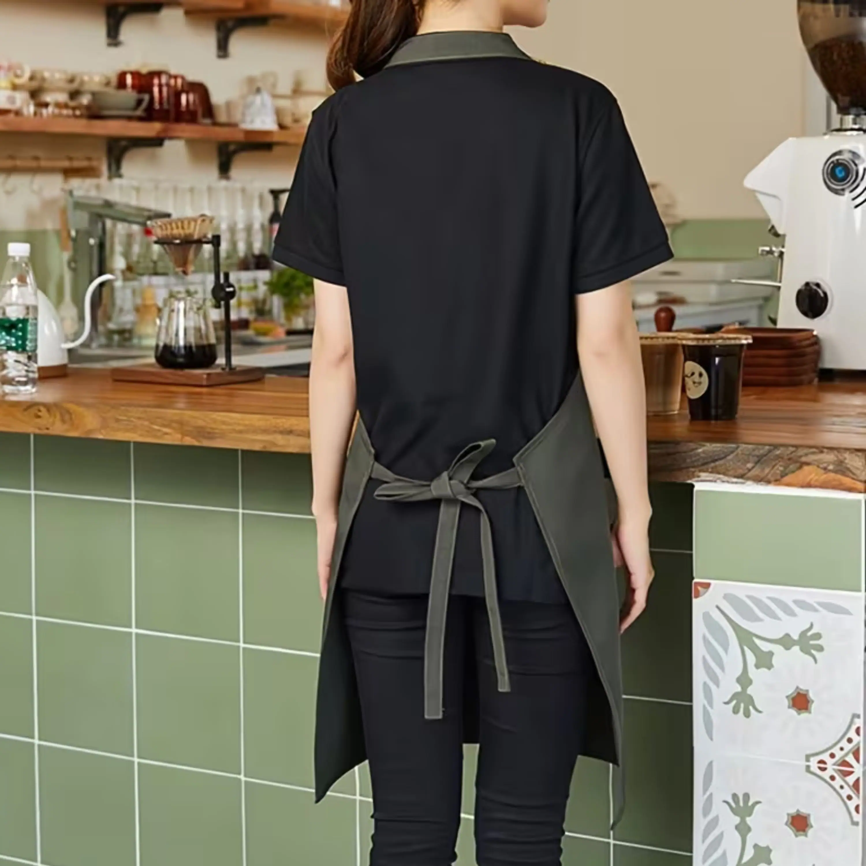 Alt View 1. Kitcheniva - Premium Canvas Apron, Khaki - For Cooking, Working, Arts & Crafts - Khaki.