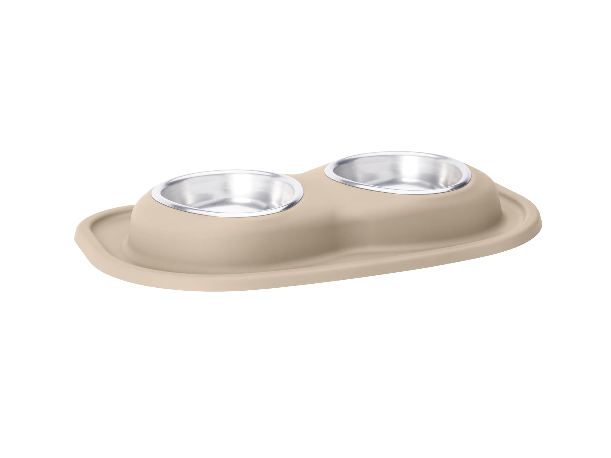 Front. WeatherTech - Double Low Pet Feeding System | Compact Pet Food and Water Station - Tan - 16oz (2 Cup) Stainless Steel Bowls - Tan.