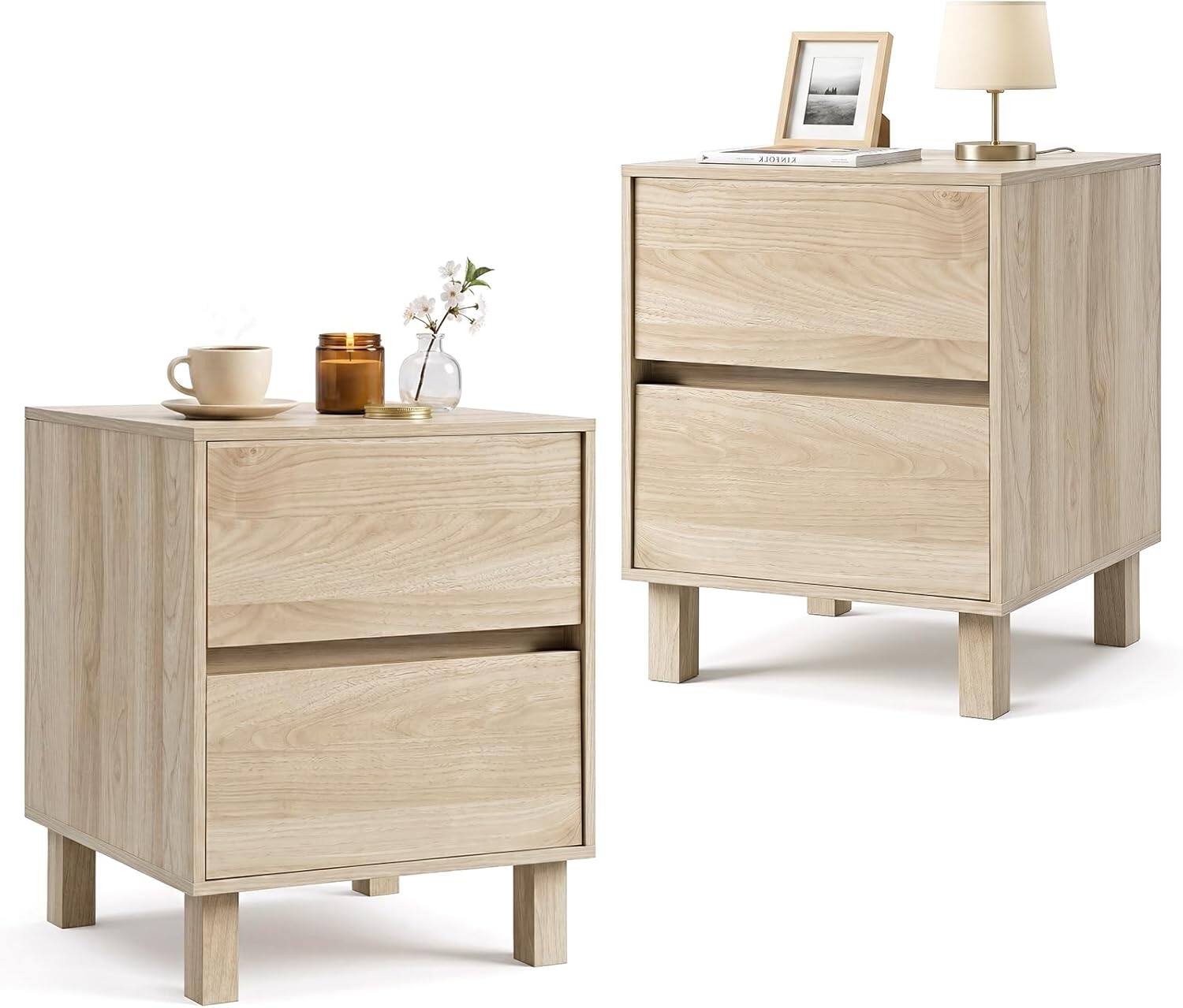 Gymax - 2Pcs Wooden NightstandModern End Table w/2 Storage DrawersAnti-Toppling Device - Yellow price history on PriceWatchPro